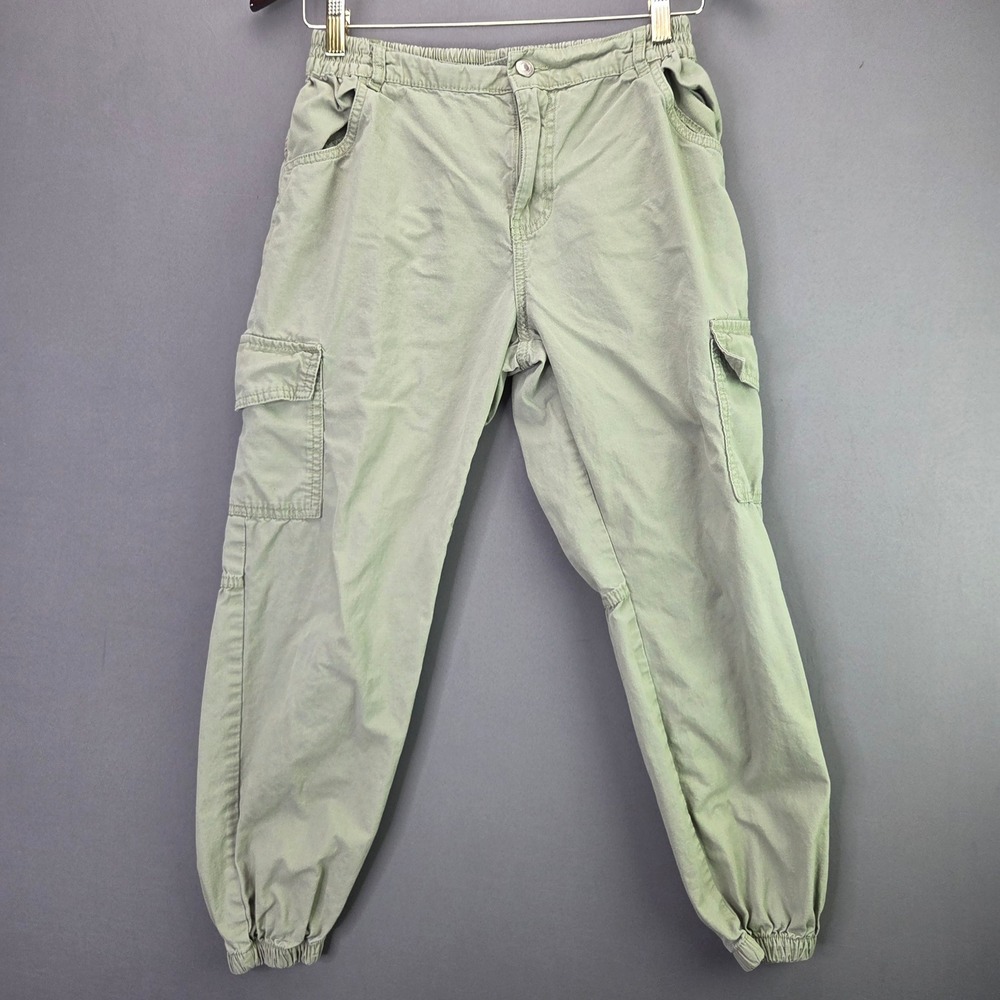 Y&F Cargo Jogger Pants Youth 12-13 Sage Green Cotton Utility Elastic Waist